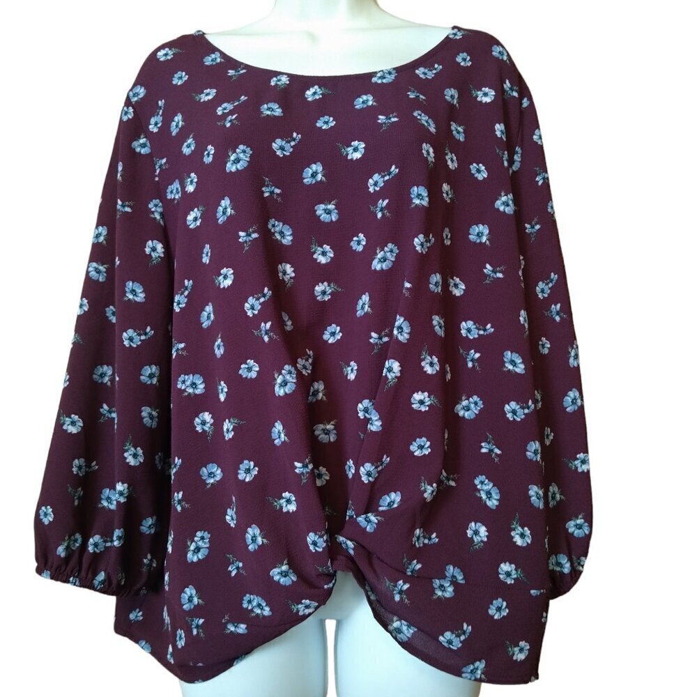 Pink Republic Size XL Floral 3/4 Sleeve Pullover Blouse Knot Front Detail